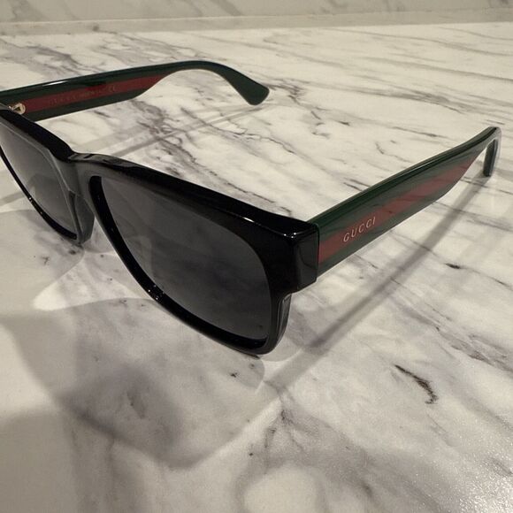 Gucci GG0340S 006 BLACK FRONT GREEN/RED STRIPE Sunglasses 58/17/150 - Picture 1 of 8